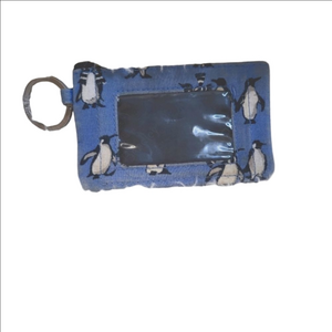Identification card and coin purse blue with penguin design